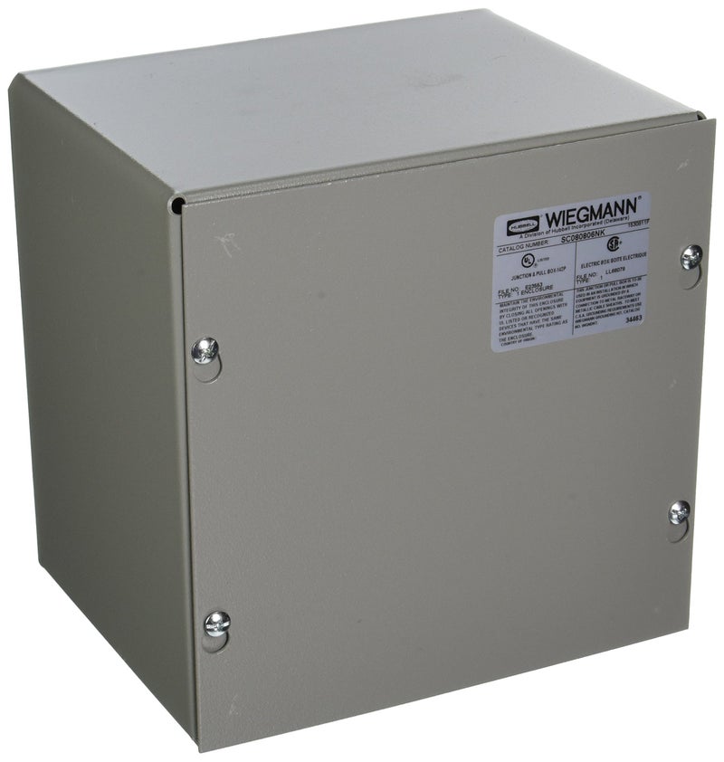 Wiegmann SC080806NK SC-Series NEMA 1 Screw Cover Wallmount Pull Box, No Knockouts, Painted Steel, 8" x 8" x 6",Grey - Image 3
