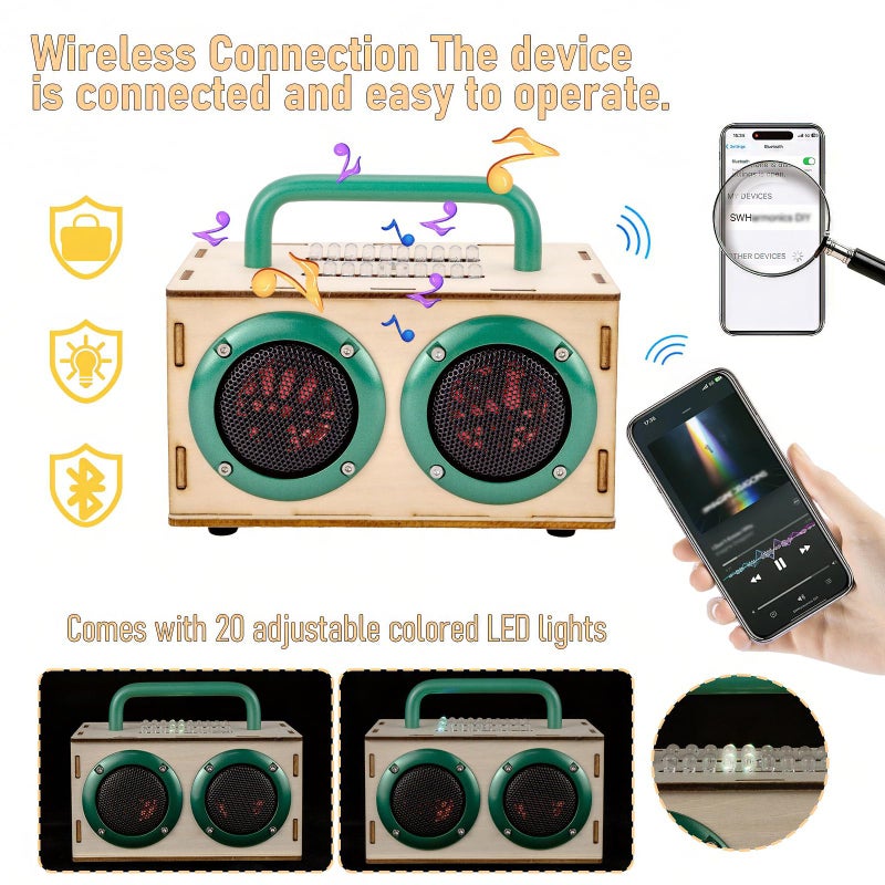 Swhmc DIY Bluetooth Speaker Kit - STEM Projects for Kids & Adults Age 8-12-16, Build Portable Speaker with LED Light, Science Experiment Electronics Set, Birthday Gifts for 9 10 11 13 14 Year Old Boy & Girl - Image 3