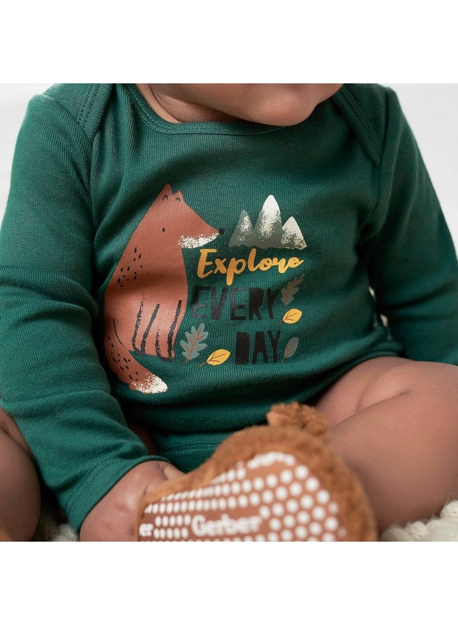 Gerber Gerber Baby Boys' 6-Pack Long-Sleeve Onesies Bodysuit, Green Fox  - Image 1