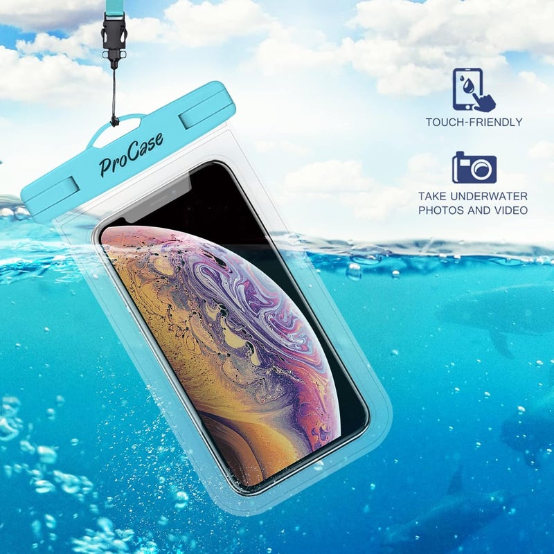 Procase 2 Pack Waterproof Phone Pouch Case, 7" Universal Underwater Cellphone Dry Bag for iPhone 17 Air 16 15 14 13 Pro Plus Max 12 11, Galaxy S24 S23 S22 Ultra Pixel -Blue/Green - Image 5