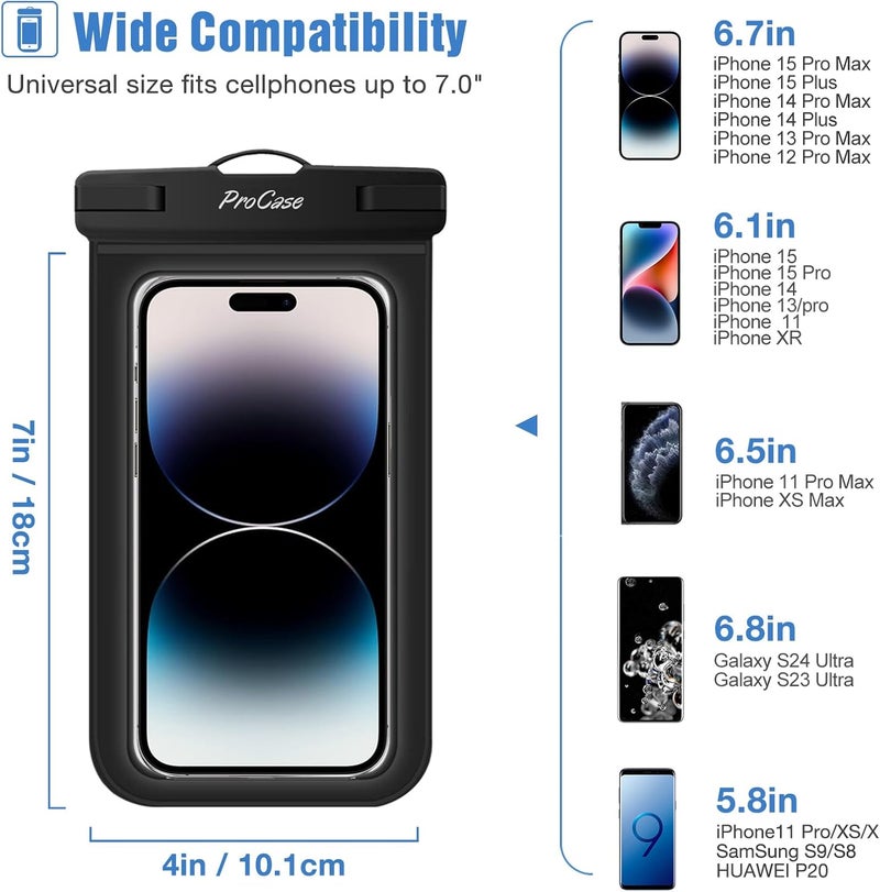Procase 2 Pack Waterproof Phone Pouch Case, 7" Universal Underwater Cellphone Dry Bag for iPhone 17 Air 16 15 14 13 Pro Plus Max 12 11, Galaxy S24 S23 S22 Ultra Pixel -Blue/Green - Image 2