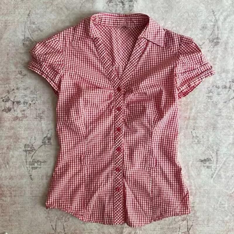 RICHTRUE Grunge Emo Goth Shirt Y2k Lace Bow Coquette Babydoll Tops Women Vintage Graphic Tees 2000s Summer Crop Tops (Black Plaid,Small) - Image 3