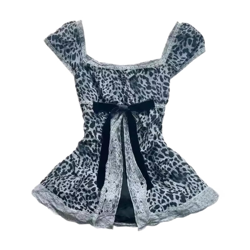 RICHTRUE Grunge Emo Goth Shirt Y2k Lace Bow Coquette Babydoll Tops Women Vintage Graphic Tees 2000s Summer Crop Tops (Black Plaid,Small) - Image 5