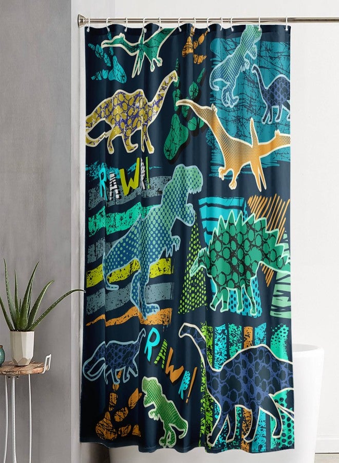 AILONEN Boys Dinosaur Shower Curtain 72" W*72" H for Bathroom,Cartoon Dinosaur Bathroom Shower for Kids Boys,Retro Blue Dinosaur Print Bath Curtain Polyester Waterproof Bathroom Curtain with 12 Hooks - Image 4
