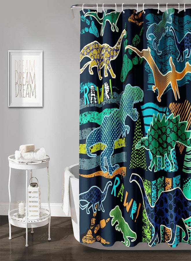 AILONEN Boys Dinosaur Shower Curtain 72" W*72" H for Bathroom,Cartoon Dinosaur Bathroom Shower for Kids Boys,Retro Blue Dinosaur Print Bath Curtain Polyester Waterproof Bathroom Curtain with 12 Hooks - Image 3