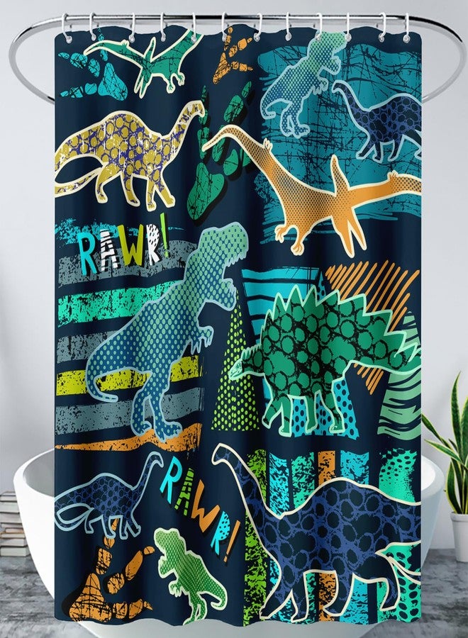 AILONEN Boys Dinosaur Shower Curtain 72" W*72" H for Bathroom,Cartoon Dinosaur Bathroom Shower for Kids Boys,Retro Blue Dinosaur Print Bath Curtain Polyester Waterproof Bathroom Curtain with 12 Hooks - Image 1