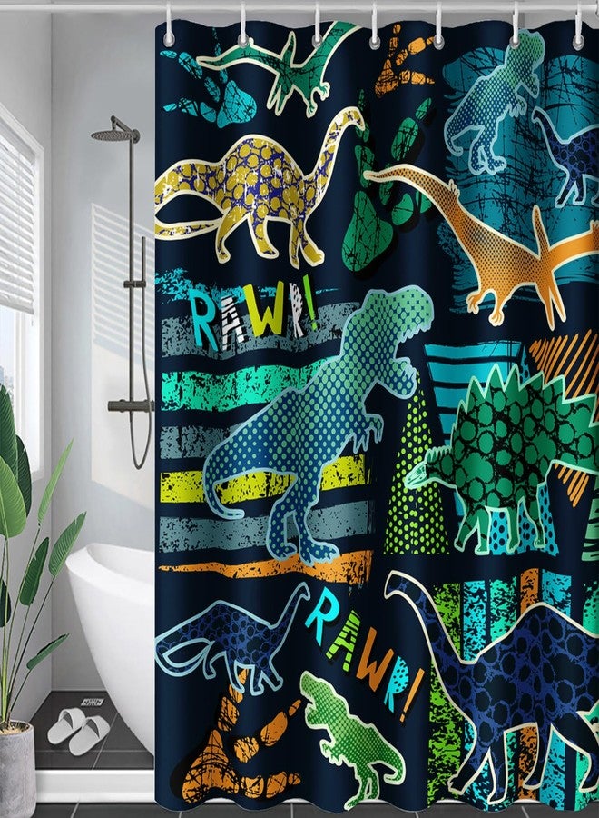 AILONEN Boys Dinosaur Shower Curtain 72" W*72" H for Bathroom,Cartoon Dinosaur Bathroom Shower for Kids Boys,Retro Blue Dinosaur Print Bath Curtain Polyester Waterproof Bathroom Curtain with 12 Hooks - Image 2
