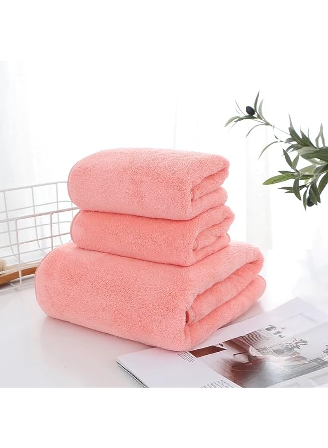 The Bros 3 PCS Microfiber Bath Towel Set, Plush Quick Dry Lint Free Microfiber Bath Towel Set Multipurpose Coral Velvet Bath Towels for Spa, Yoga, Fitness, Bathroom (70 * 140 CM & 35 * 75 CM, Pink) - Image 5