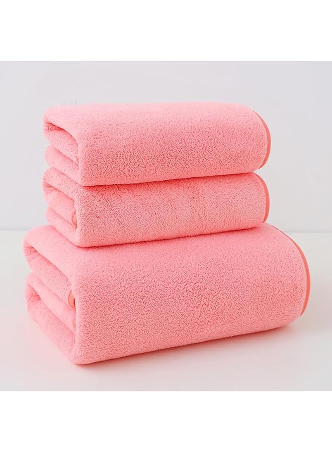 The Bros 3 PCS Microfiber Bath Towel Set, Plush Quick Dry Lint Free Microfiber Bath Towel Set Multipurpose Coral Velvet Bath Towels for Spa, Yoga, Fitness, Bathroom (70 * 140 CM & 35 * 75 CM, Pink) - Image 1