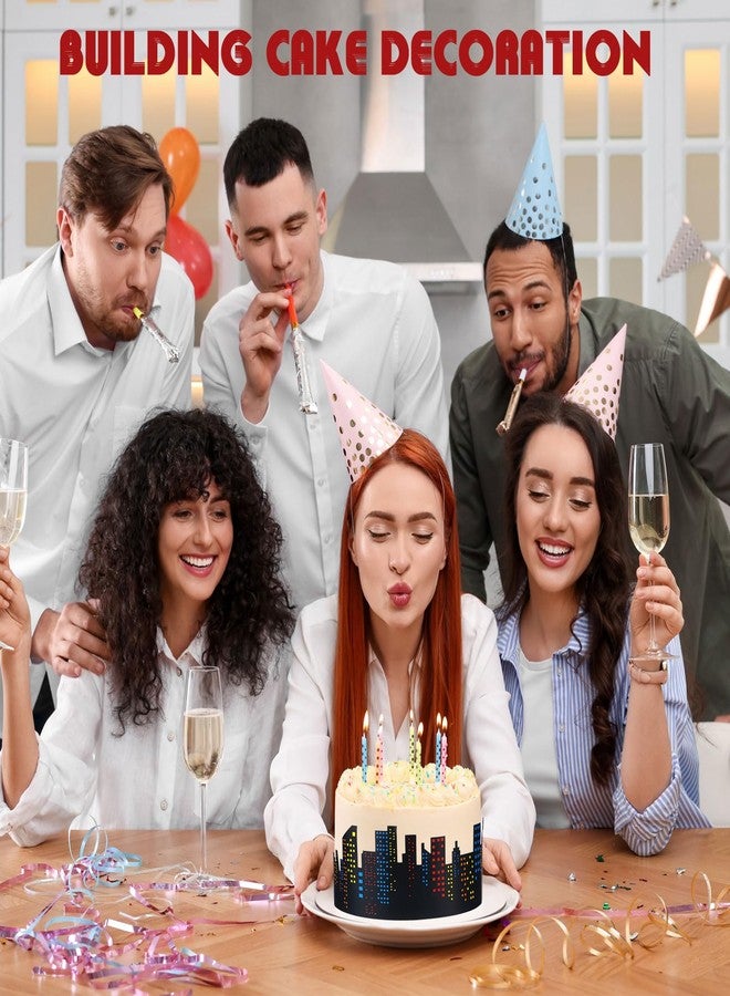 زينة كعكة عيد ميلاد جانلو، لفتان، حواف كعكة المدينة، زينة كعكة عيد ميلاد الأبطال، لاصقة أو موضوعة على سطح الكعكة، ديكور خلاب لأفق المدينة، مستلزمات حفلات التغليف (ملونة) - Image 5