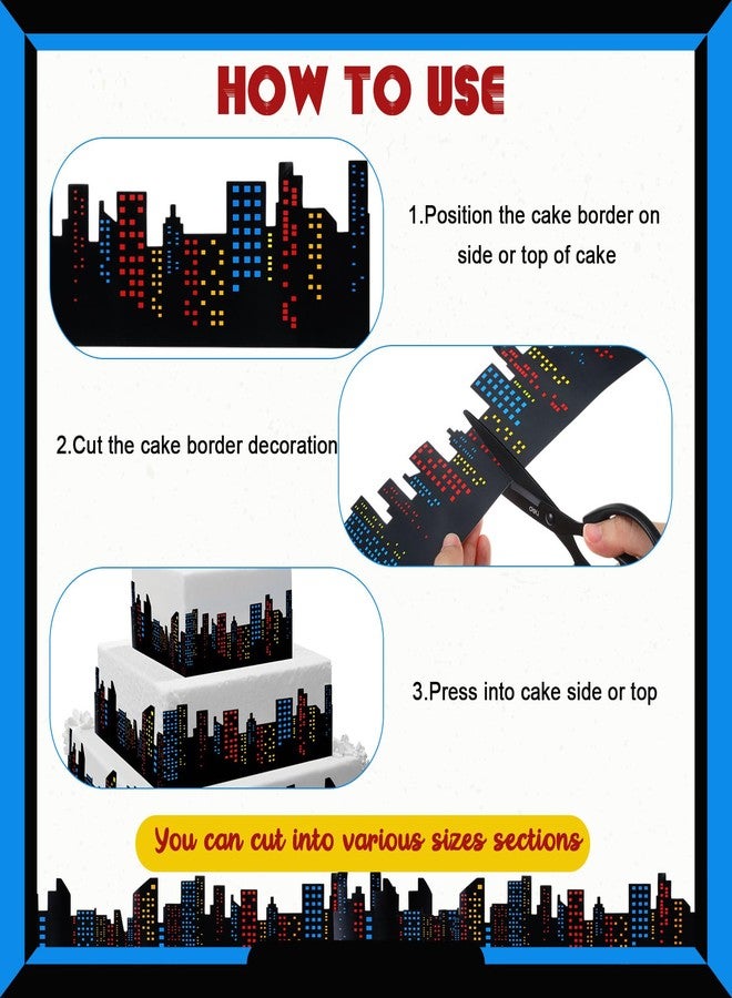 زينة كعكة عيد ميلاد جانلو، لفتان، حواف كعكة المدينة، زينة كعكة عيد ميلاد الأبطال، لاصقة أو موضوعة على سطح الكعكة، ديكور خلاب لأفق المدينة، مستلزمات حفلات التغليف (ملونة) - Image 3