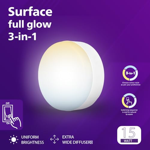 EcoLink 3in1 15W LED Ceiling Light | Scene Switch Full Glow Surface Light for Home & Hall | Tunable White, Pack of 4 - Image 2