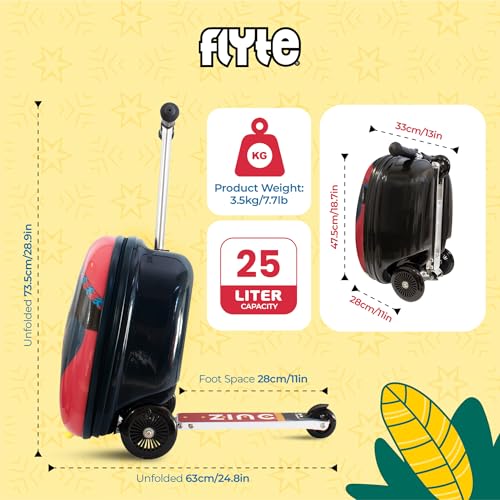Flyte Perry The Penguin Scooter Suitcase - Rideable, Carry on Compliant 2-in-1 Children's Suitcases, 18 inch Ride on Suitcase for Kids, 25 Litre Capacity Kids' Luggage on Wheels for Children Aged 4+ - Image 3