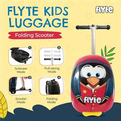 Flyte Perry The Penguin Scooter Suitcase - Rideable, Carry on Compliant 2-in-1 Children's Suitcases, 18 inch Ride on Suitcase for Kids, 25 Litre Capacity Kids' Luggage on Wheels for Children Aged 4+ - Image 2