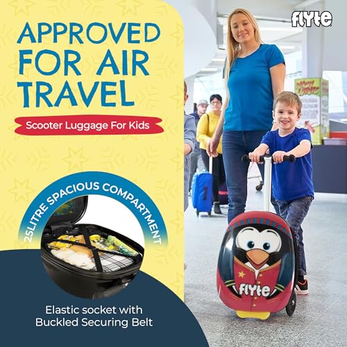 Flyte Perry The Penguin Scooter Suitcase - Rideable, Carry on Compliant 2-in-1 Children's Suitcases, 18 inch Ride on Suitcase for Kids, 25 Litre Capacity Kids' Luggage on Wheels for Children Aged 4+ - Image 5