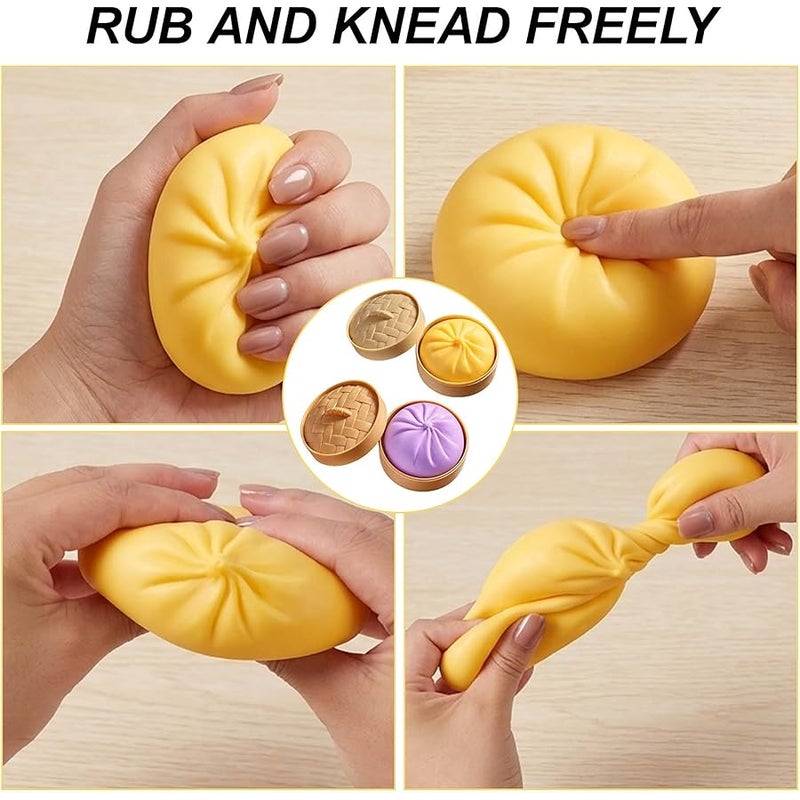 Dumpling Fidget, Stress Relief Set with Two Dumplings, Steamer Design for Focus and Relaxation for Adults , Yellow Pumpkin Bun and Purple Barbecue Pork Bun - Image 3