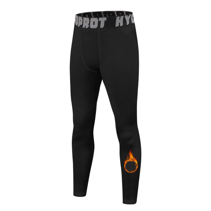 HYCOPROT Boys Thermal Compression Trousers Leggings for Children Breathable Sports Athletic Base Layer Thermal Shorts Quick Drying Trousers for Running Football Basketball, Black, 10 anni - Image 1