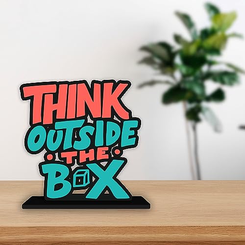 Artvibes Wooden Idols and Figurine Think Outside The Box Quotes Table Decoration for Office Desk|Home Decor Item|Living Room|Modern Art Wood Showpiece Gift Items (Sp_1156) - Image 1