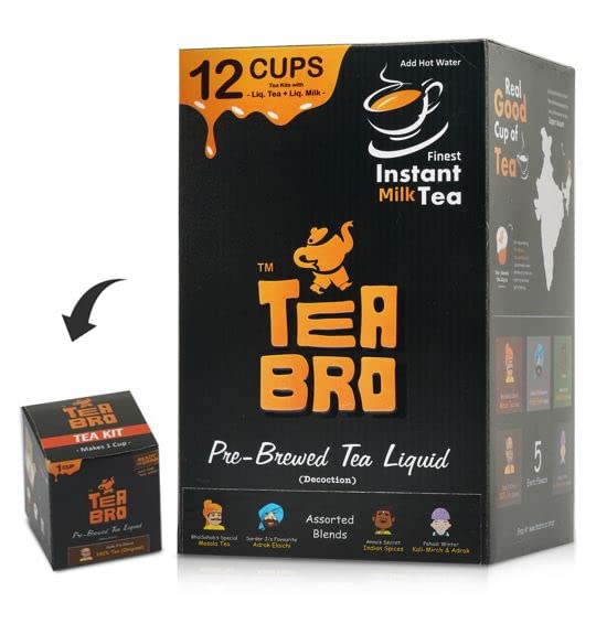 TEA BRO, Instant Milk Tea (Assorted Box - 4 Flavours) | Pre-Brewed Tea Liquid Decoction (Concentrate) | Just Add Hot Water | 12 Tea Kits (Liq.Tea + Liq.Milk + Sugar) - Assorted Box (Mixed Flavours) - Image 1