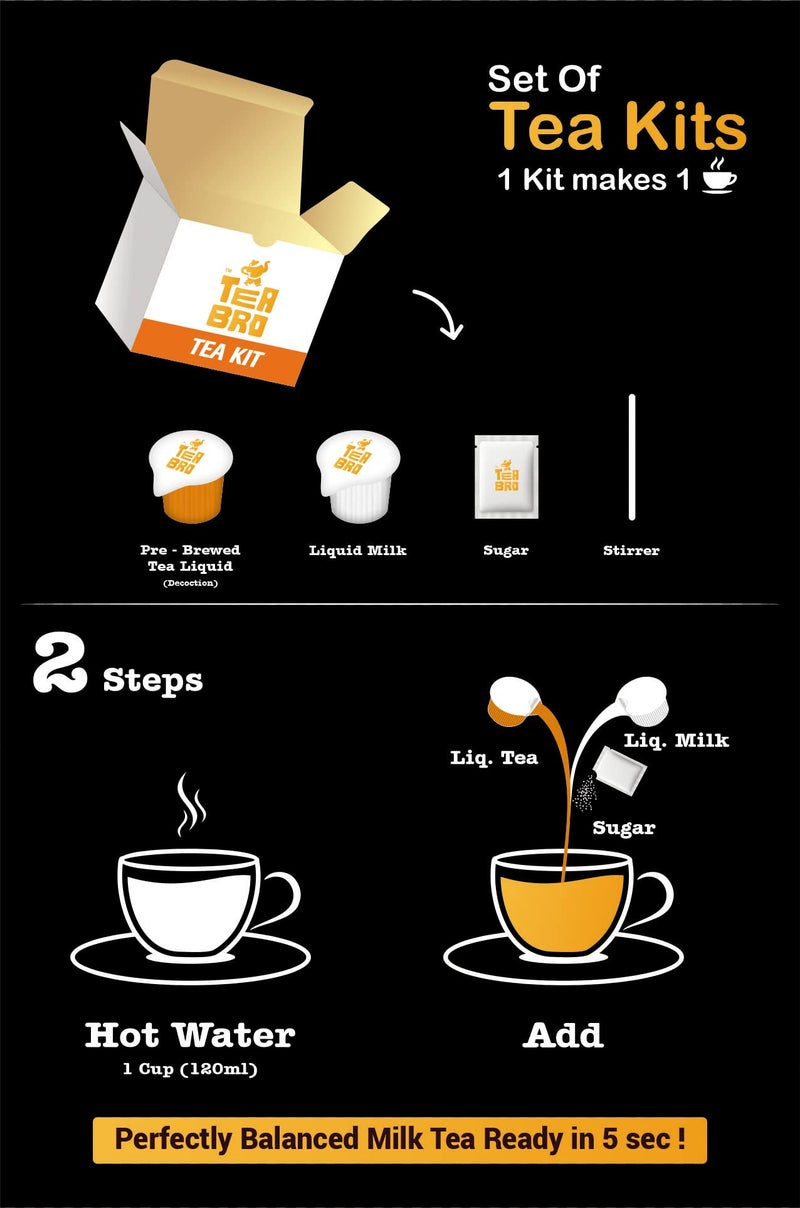 TEA BRO, Instant Milk Tea (Assorted Box - 4 Flavours) | Pre-Brewed Tea Liquid Decoction (Concentrate) | Just Add Hot Water | 12 Tea Kits (Liq.Tea + Liq.Milk + Sugar) - Assorted Box (Mixed Flavours) - Image 3