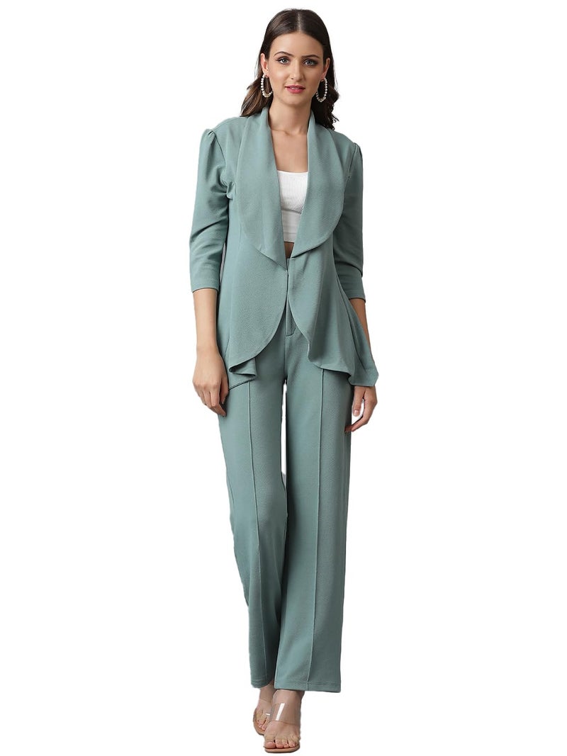 KOTTY Women's Solid Relaxed Fit 3/4 Sleeve Co-ord Blazer and Trouser Set. - Image 1