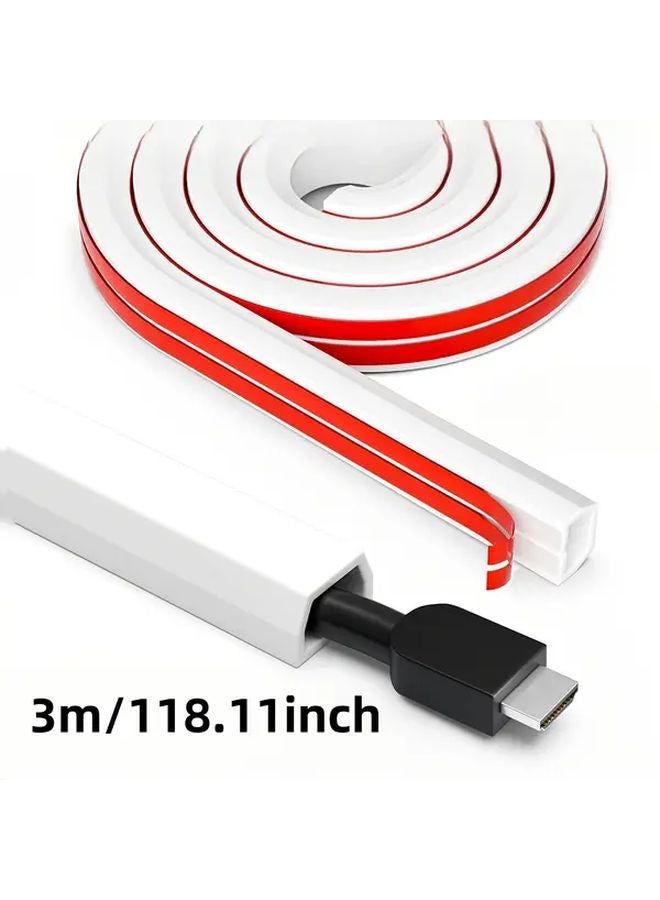 شبه المنحرف الأبيض PVC مثبت ذاتيًا مخفي كابلات الحائط 3 متر (118 بوصة) لإدارة الأسلاك - Image 1