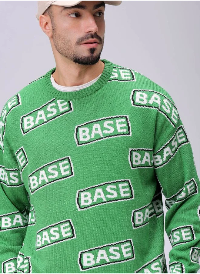 The Indian Garage Co Men Oversized Typography Crew Neck Sweater