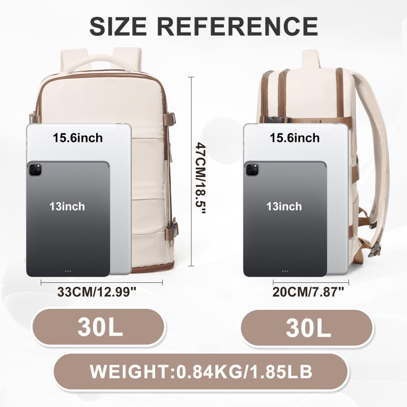 coowoz Large Travel Backpack For Women Men,Carry On Backpack Flight Approved,Hiking Outdoor Rucksack Casual Daypack Travel Bag Essentials Personal Item Backpack (Beige Brown-L) - Image 3
