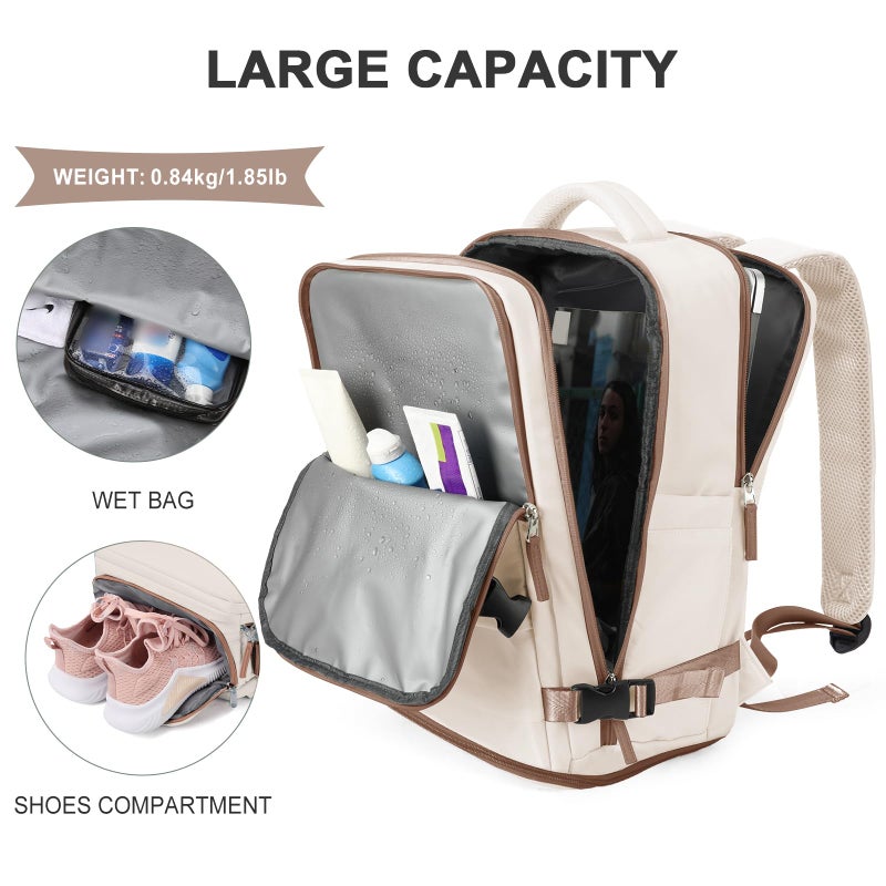 coowoz Large Travel Backpack For Women Men,Carry On Backpack Flight Approved,Hiking Outdoor Rucksack Casual Daypack Travel Bag Essentials Personal Item Backpack (Beige Brown-L) - Image 5