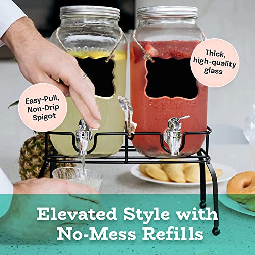 Estilo موزع مشروبات زجاجي من إستيلو للحفلات - مجموعة من 2-1 جالون موزع مشروبات هالوين مع حامل، موزع مياه زجاجي لسطح الطاولة لحفلات الزفاف، جرة شاي الشمس، موزع ليمونادة ومنظف غسيل - Image 3