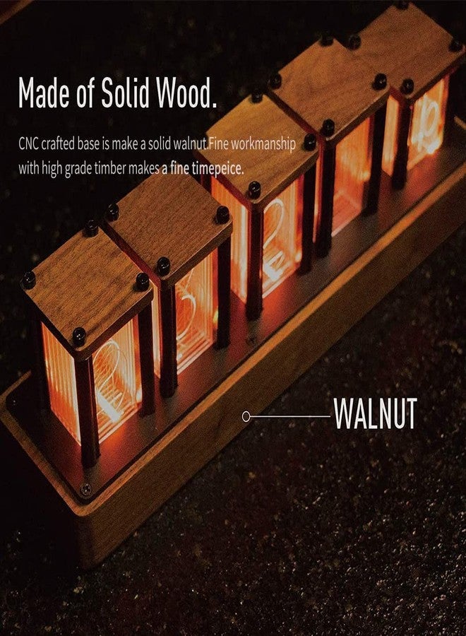 Adventurers Nixie Tube Clock,Walnut Wood RGB Digital Clock,Retro Modern Desktop Clock,No Assembly Required Pseudo Glow Tube Clock ,Decoration Desktop, Gift, Black Walnut - Image 3