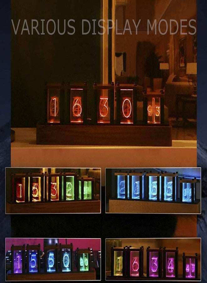 Adventurers Nixie Tube Clock,Walnut Wood RGB Digital Clock,Retro Modern Desktop Clock,No Assembly Required Pseudo Glow Tube Clock ,Decoration Desktop, Gift, Black Walnut - Image 5