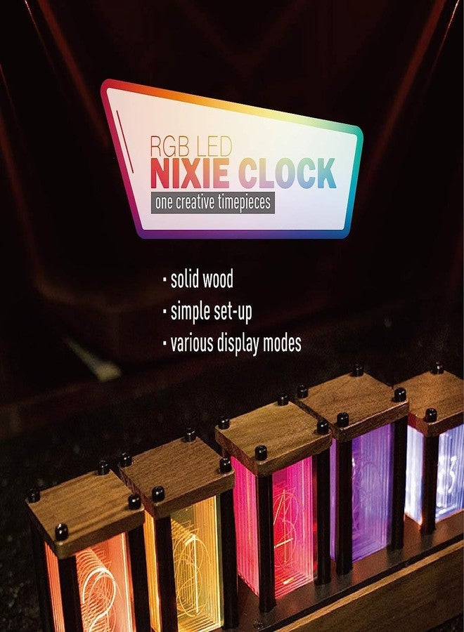Adventurers Nixie Tube Clock,Walnut Wood RGB Digital Clock,Retro Modern Desktop Clock,No Assembly Required Pseudo Glow Tube Clock ,Decoration Desktop, Gift, Black Walnut - Image 2