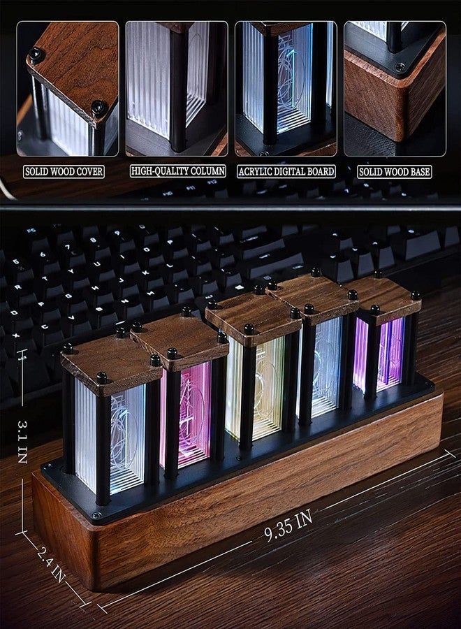 Adventurers Nixie Tube Clock,Walnut Wood RGB Digital Clock,Retro Modern Desktop Clock,No Assembly Required Pseudo Glow Tube Clock ,Decoration Desktop, Gift, Black Walnut - Image 4