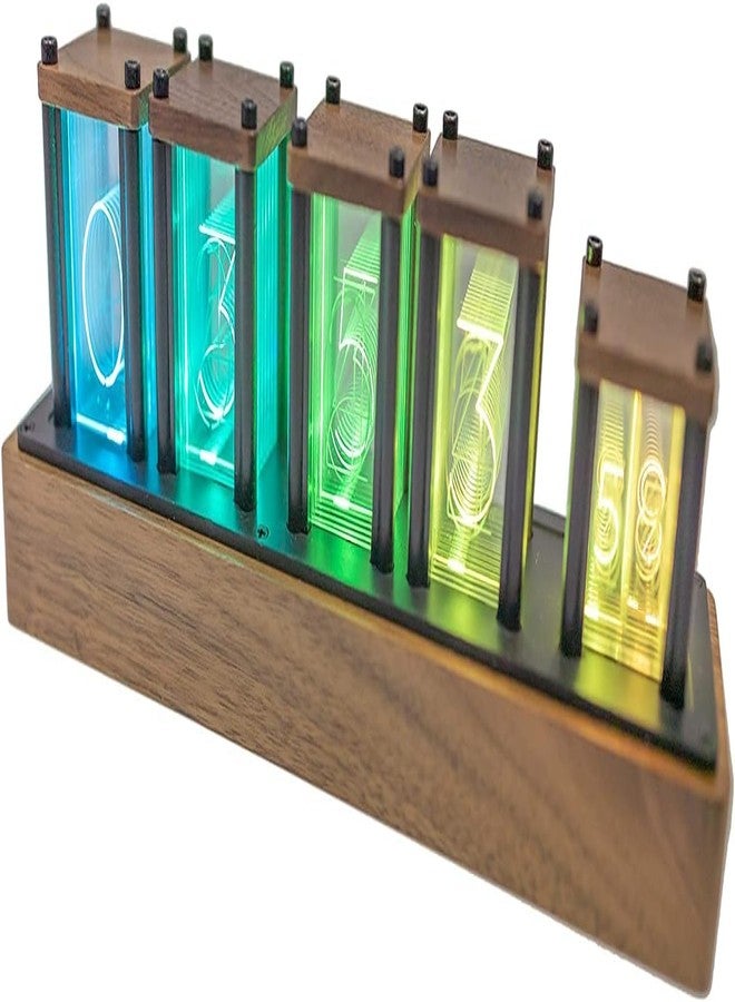 Adventurers Nixie Tube Clock,Walnut Wood RGB Digital Clock,Retro Modern Desktop Clock,No Assembly Required Pseudo Glow Tube Clock ,Decoration Desktop, Gift, Black Walnut - Image 1