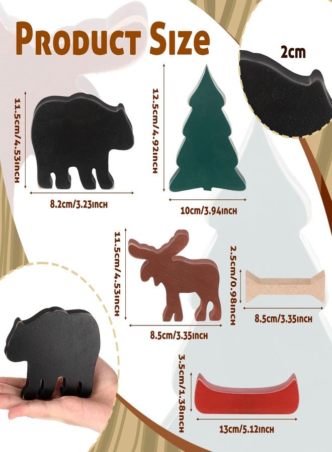 Yookeer 5 Pcs Wooden Forest Shelf Table Decorations Bear Moose Canoeing Boat Oar Mountain Wood Table Sign Tabletop Rustic Gifts for Cabin Lodge Home Nursery Room Decor - Image 2