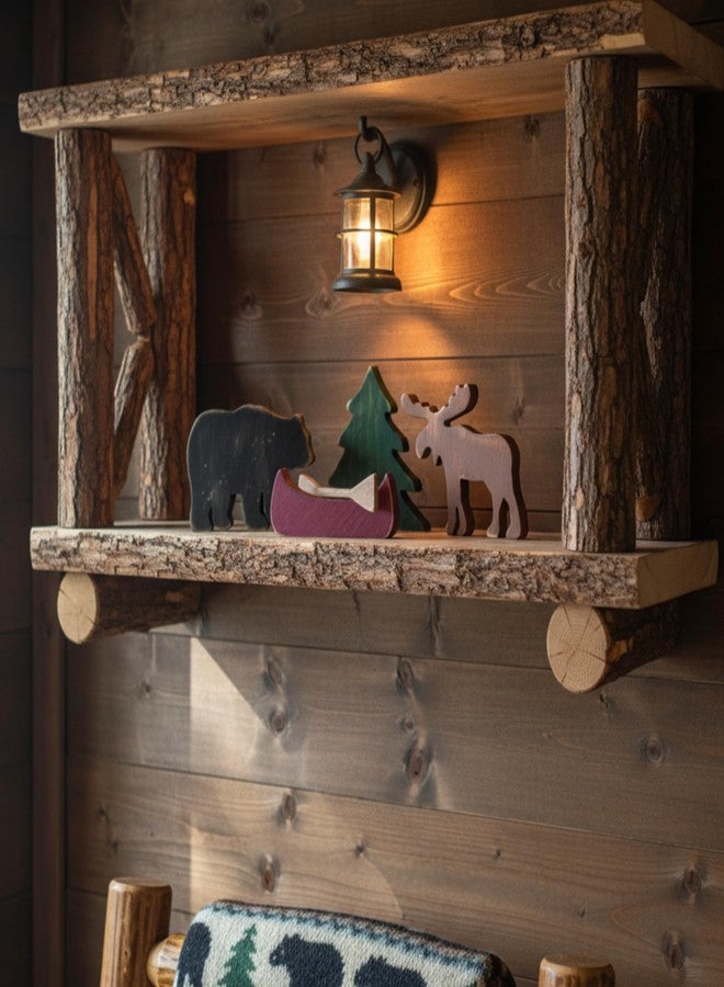 Yookeer 5 Pcs Wooden Forest Shelf Table Decorations Bear Moose Canoeing Boat Oar Mountain Wood Table Sign Tabletop Rustic Gifts for Cabin Lodge Home Nursery Room Decor - Image 5