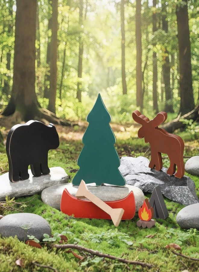 Yookeer 5 Pcs Wooden Forest Shelf Table Decorations Bear Moose Canoeing Boat Oar Mountain Wood Table Sign Tabletop Rustic Gifts for Cabin Lodge Home Nursery Room Decor - Image 3