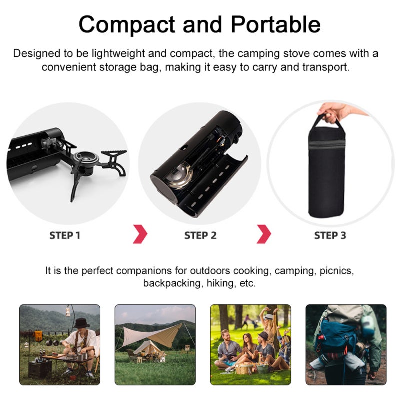 CLS Camping Stove 2800W Black - High Power Stable Firepower Cassette Stove for Outdoor Camping Picnics Backpacking Hiking - Image 4
