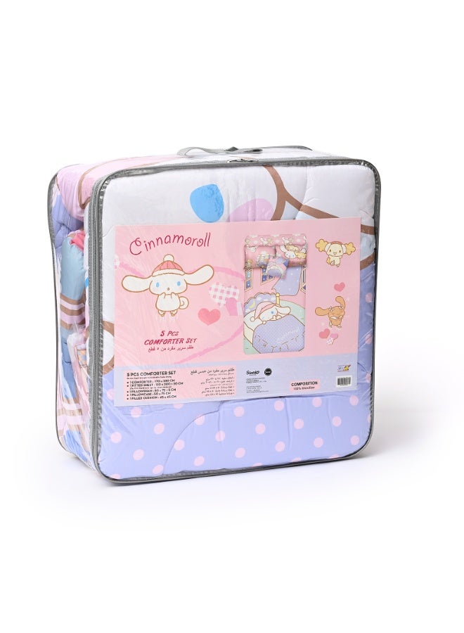 Cinnamoroll طقم لحاف 5 في 1، ميكروفايبر ناعم مع غلاف بوليستر – بنفسجي - Image 1