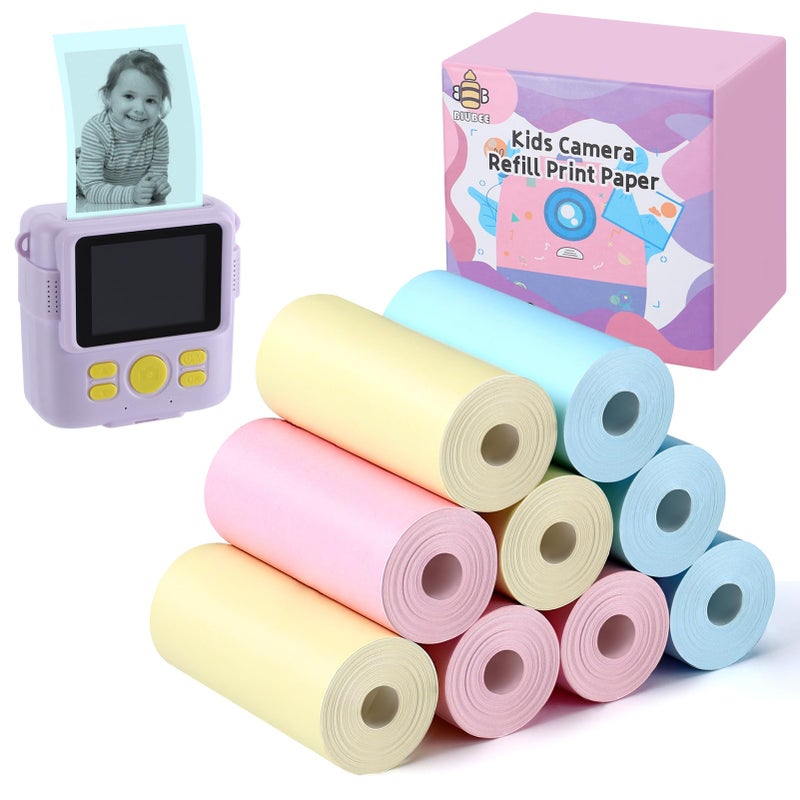 Biubee 9 Rolls Kids Instant Camera Print Refill Paper- Photo Printer Thermal Paper Rolls for 4 5 6 7 8 9 10 Year Old Girls Boys Birthday Gifts, Blue, Pink, Yellow - Image 1