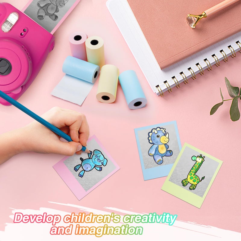 Biubee 9 Rolls Kids Instant Camera Print Refill Paper- Photo Printer Thermal Paper Rolls for 4 5 6 7 8 9 10 Year Old Girls Boys Birthday Gifts, Blue, Pink, Yellow - Image 3