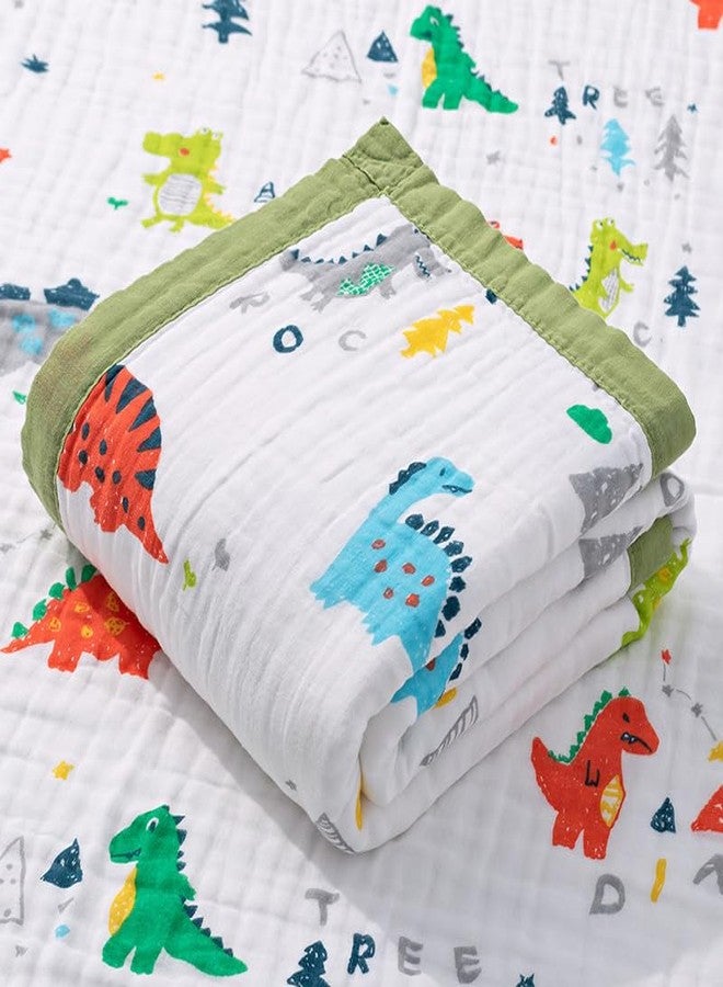 Fabrify Pure Organic Cotton 6 Layer Muslin Blanket for Baby | Ultra-Soft Swaddling Towel for Newborns and Toddlers |110 X110 Cm | 0-3 Years (Fix Design), Pack of 1, Multicolor (Dino) - Image 1
