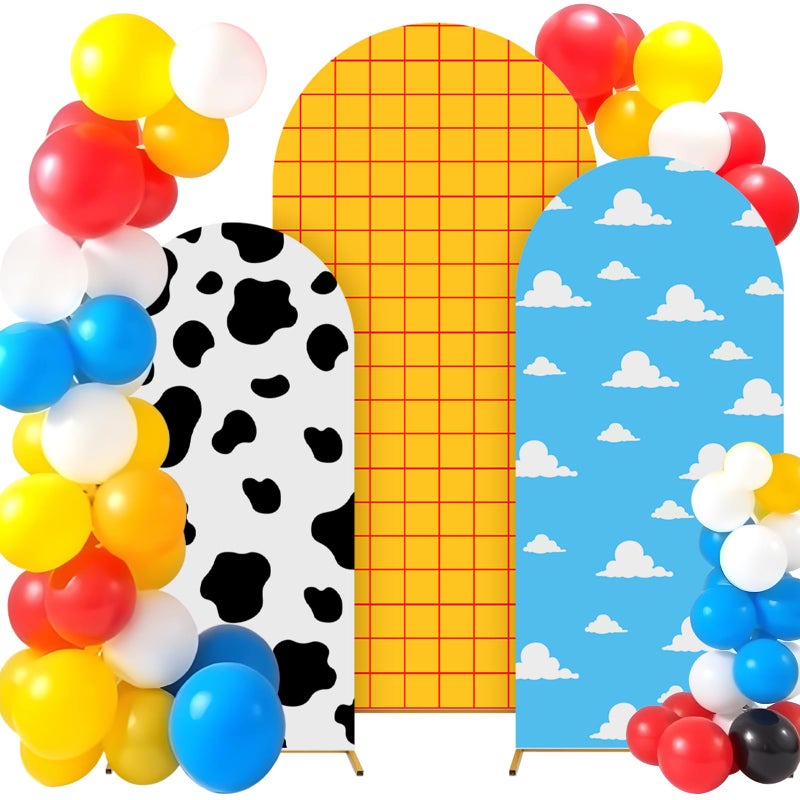 Gaiaring 3 Pcs Cartoon Story Plaid Arch Backdrop Cover Set for Wedding Ceremony Birthday Banquet Baby Shower Decoration (4FT 5FT 6FT) - Image 1