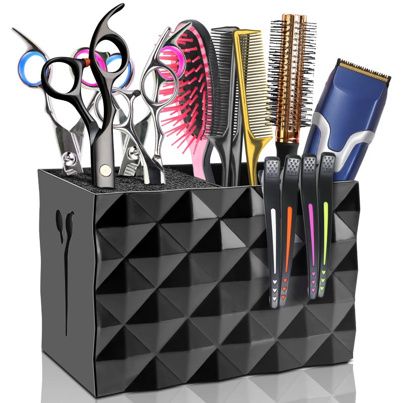 NICEMOVIC Barber Scissors Holder Box, Barber Accessories Barber Supplies, Professional Salon Hairdressing Scissors Rack Holder Storage Organizer for Hairstyling Combs Clips Brushes (Black) - Image 1