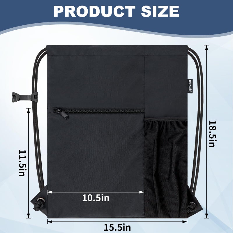 HOLYLUCK Men & Women Outdoor Sport Gym Sack Waterproof Drawstring Backpack Bag -black - Image 2