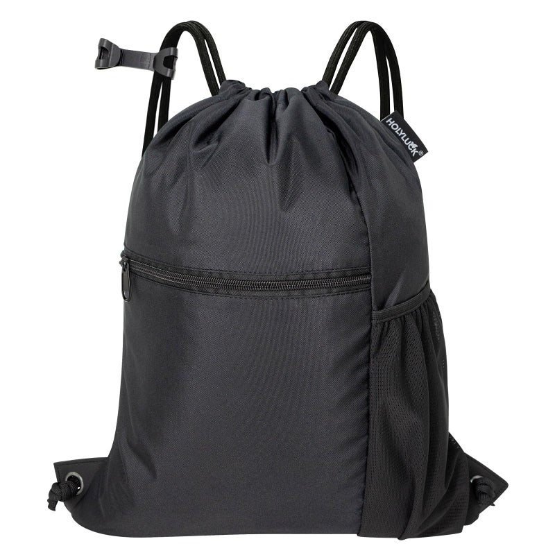 HOLYLUCK Men & Women Outdoor Sport Gym Sack Waterproof Drawstring Backpack Bag -black - Image 1