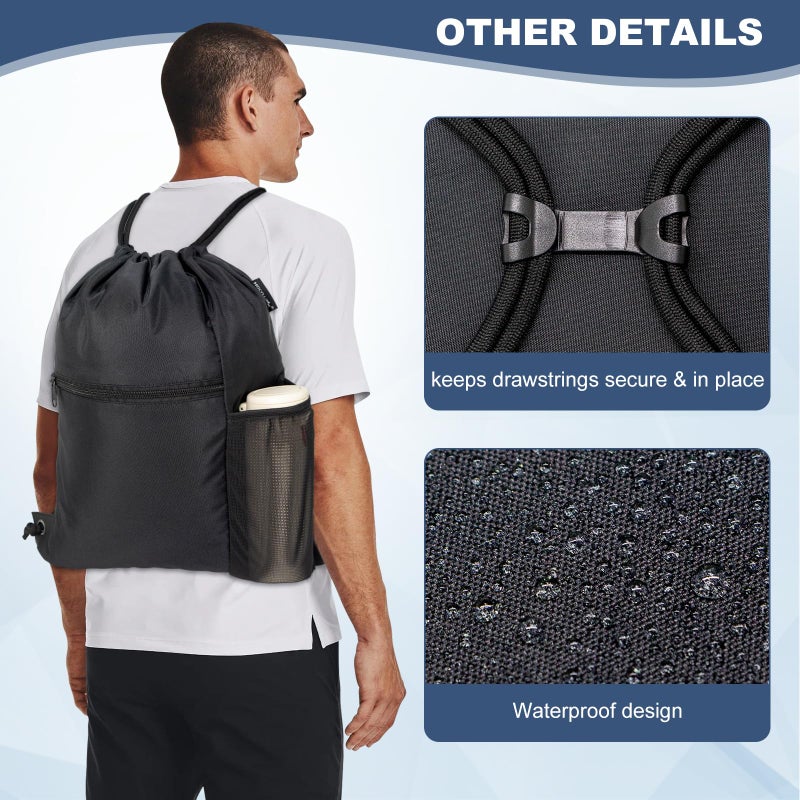 HOLYLUCK Men & Women Outdoor Sport Gym Sack Waterproof Drawstring Backpack Bag -black - Image 3