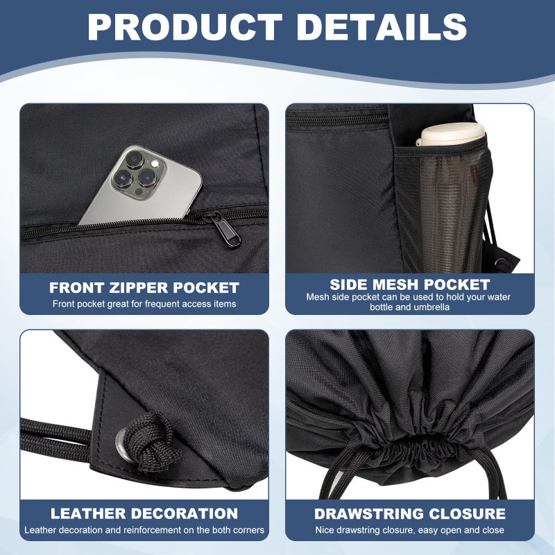 HOLYLUCK Men & Women Outdoor Sport Gym Sack Waterproof Drawstring Backpack Bag -black - Image 4
