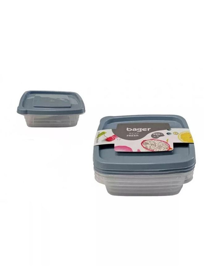 Bager - Food Storage Box Set Square 3 Pieces 990 ml Random Lid Color - Image 1